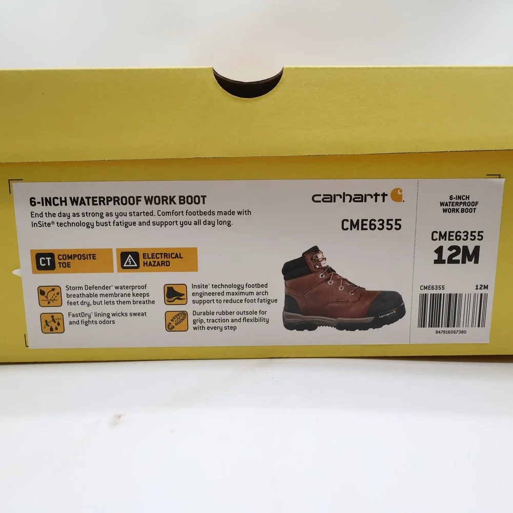 Carhartt CME6355 Work Boots Mens 12 M Brown Leather Waterproof Toe NWT